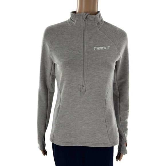 Gymshark Women's Gray Quarter Zip Activewear Long Sleeve Pullover - Picture 3 of 10